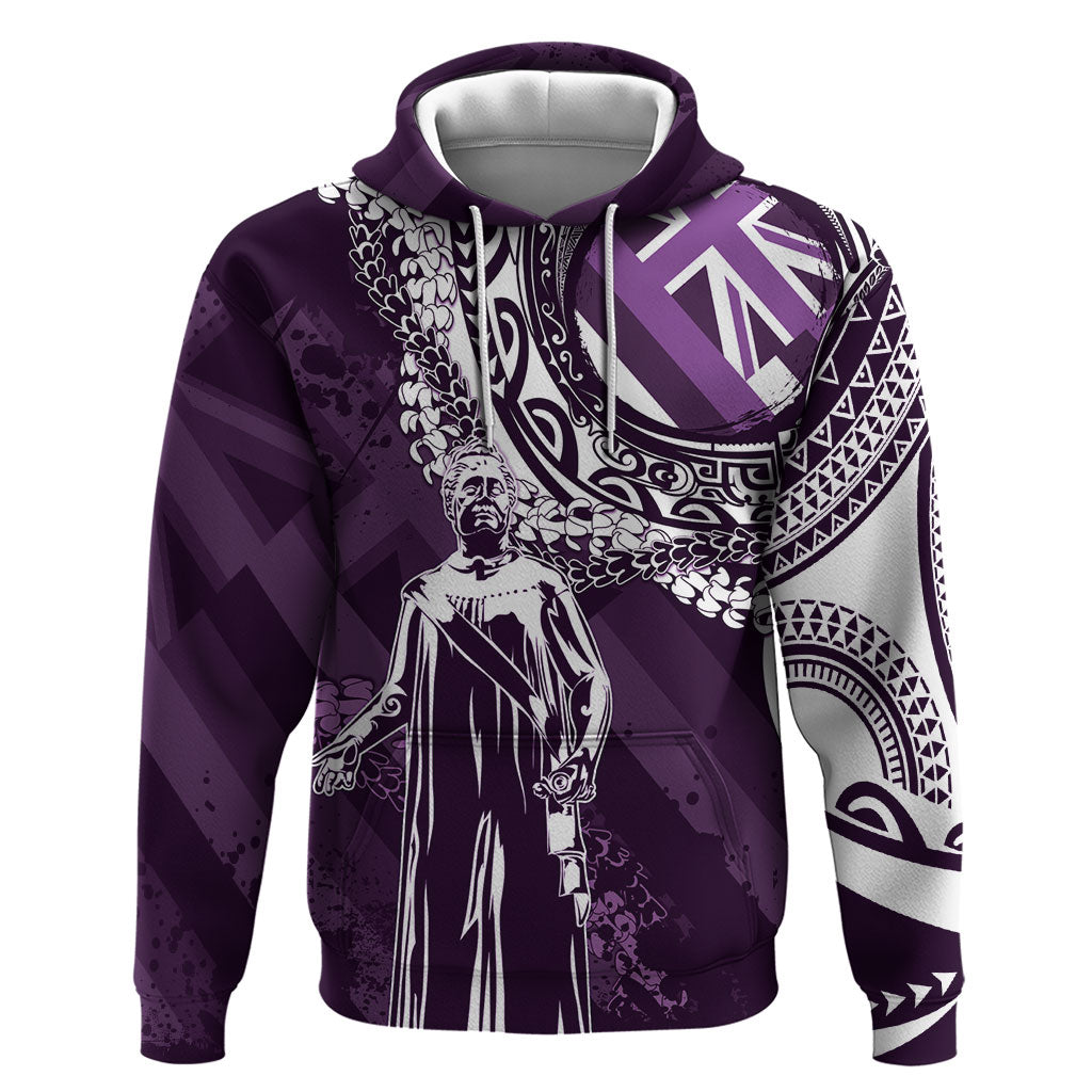 Hawaii Queen Liliuokalani Zip Hoodie Hawaiian Maile Lei Flag Style LT05 Pullover Hoodie Purple - Polynesian Pride