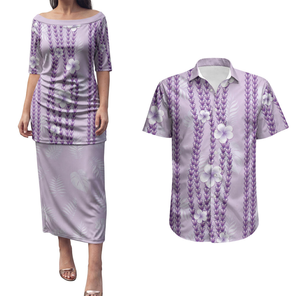 Hawaii Queen Liliuokalani Couples Matching Puletasi and Hawaiian Shirt Lavender Lei Pua Kalaunu LT05 Lavender - Polynesian Pride