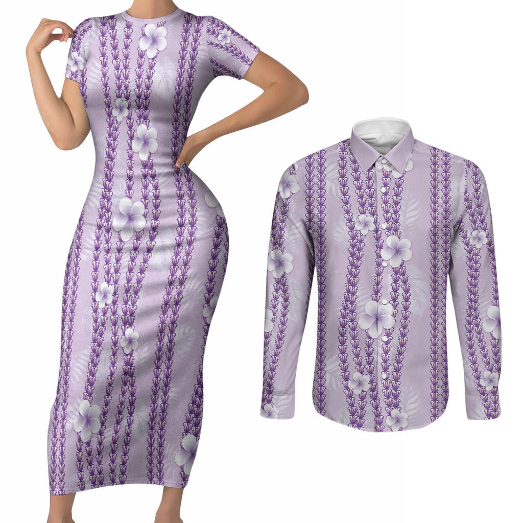 Hawaii Queen Liliuokalani Couples Matching Short Sleeve Bodycon Dress and Long Sleeve Button Shirt Lavender Lei Pua Kalaunu LT05 Lavender - Polynesian Pride