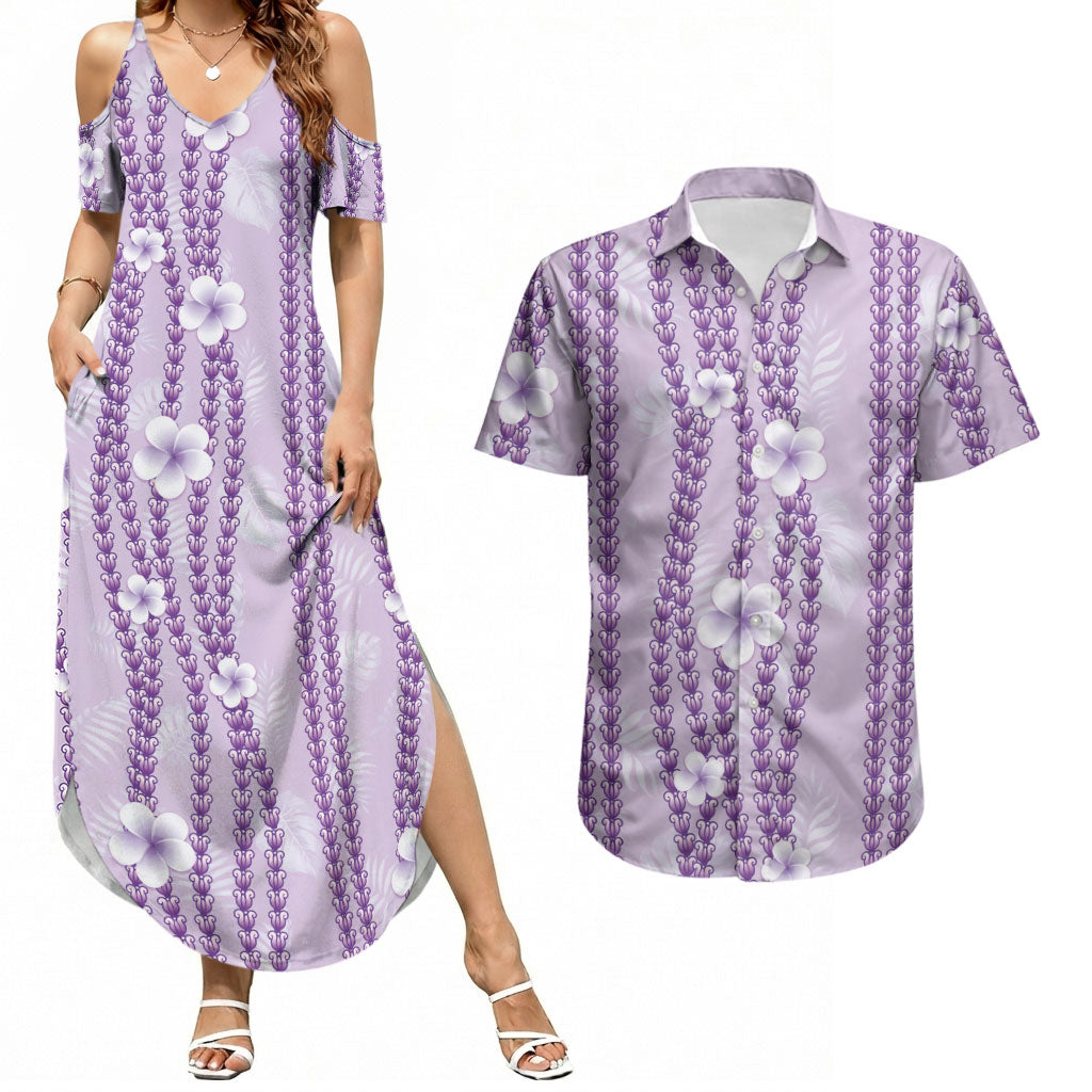 Hawaii Queen Liliuokalani Couples Matching Summer Maxi Dress and Hawaiian Shirt Lavender Lei Pua Kalaunu LT05 Lavender - Polynesian Pride