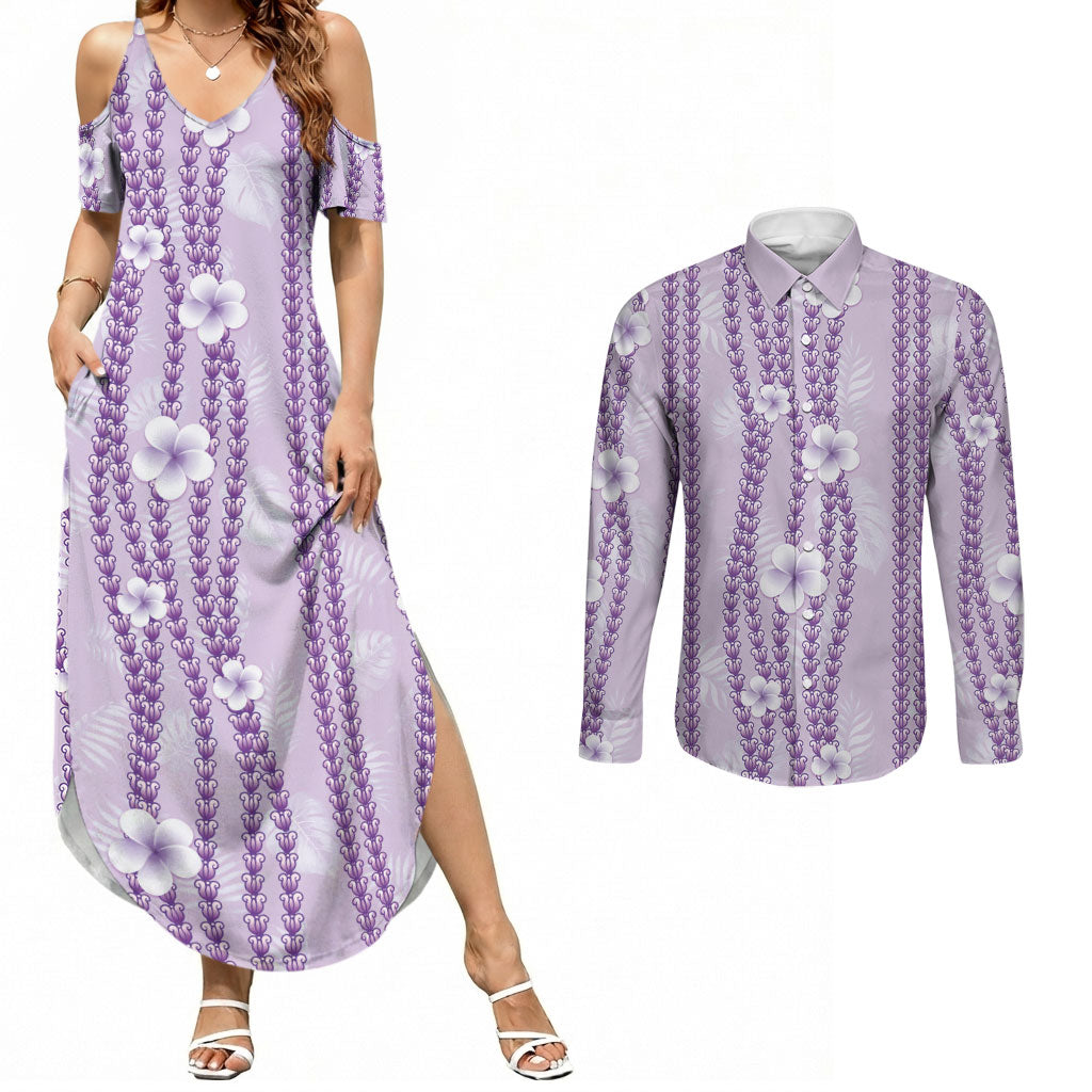 Hawaii Queen Liliuokalani Couples Matching Summer Maxi Dress and Long Sleeve Button Shirt Lavender Lei Pua Kalaunu LT05 Lavender - Polynesian Pride