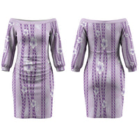 Hawaii Queen Liliuokalani Family Matching Off The Shoulder Long Sleeve Dress and Hawaiian Shirt Lavender Lei Pua Kalaunu LT05 Mom's Dress Lavender - Polynesian Pride