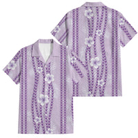 Hawaii Queen Liliuokalani Family Matching Off The Shoulder Long Sleeve Dress and Hawaiian Shirt Lavender Lei Pua Kalaunu LT05 Dad's Shirt - Short Sleeve Lavender - Polynesian Pride