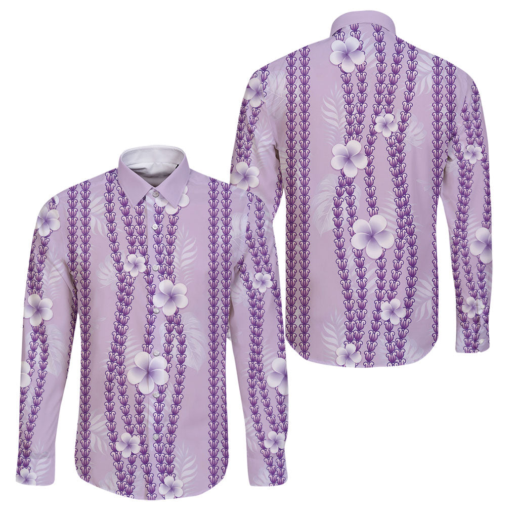 Hawaii Queen Liliuokalani Family Matching Off The Shoulder Long Sleeve Dress and Hawaiian Shirt Lavender Lei Pua Kalaunu LT05 Dad's Shirt - Long Sleeve Lavender - Polynesian Pride