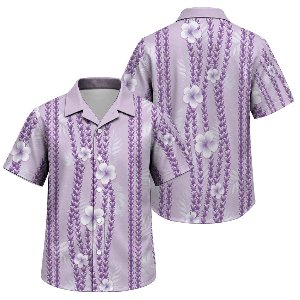 Hawaii Queen Liliuokalani Family Matching Off The Shoulder Long Sleeve Dress and Hawaiian Shirt Lavender Lei Pua Kalaunu LT05 Son's Shirt Lavender - Polynesian Pride