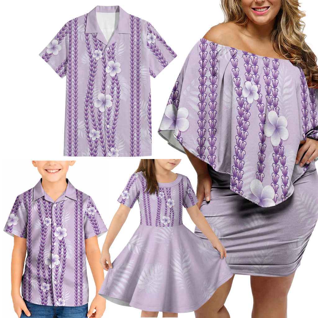 Hawaii Queen Liliuokalani Family Matching Off Shoulder Short Dress and Hawaiian Shirt Lavender Lei Pua Kalaunu LT05 - Polynesian Pride