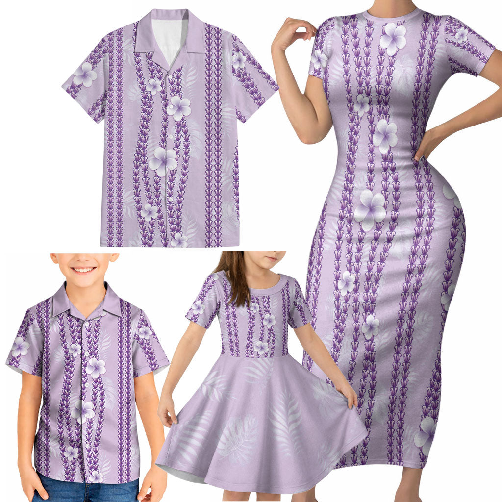 Hawaii Queen Liliuokalani Family Matching Short Sleeve Bodycon Dress and Hawaiian Shirt Lavender Lei Pua Kalaunu LT05 - Polynesian Pride