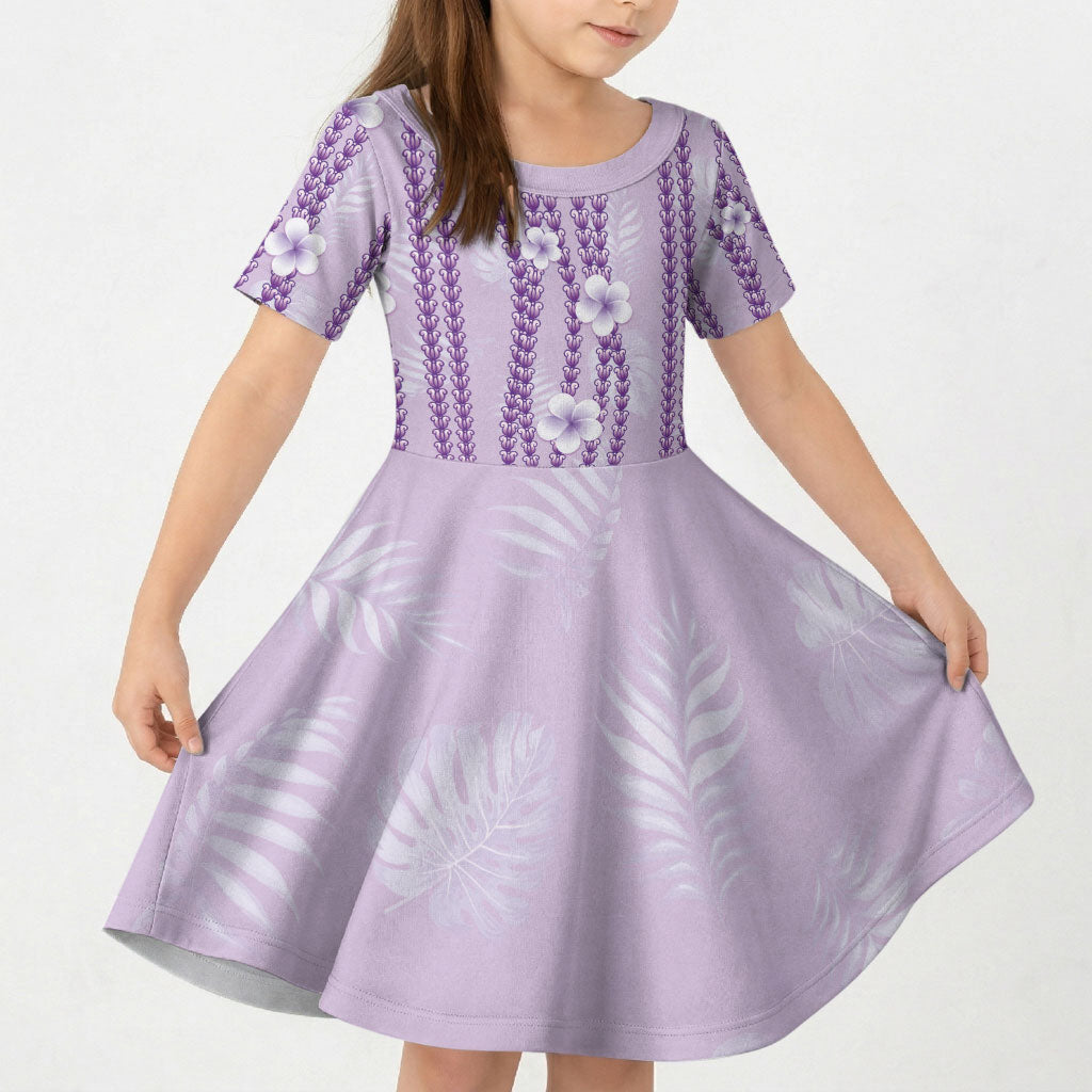 Hawaii Queen Liliuokalani Kid Short Sleeve Dress Lavender Lei Pua Kalaunu LT05 KID Lavender - Polynesian Pride