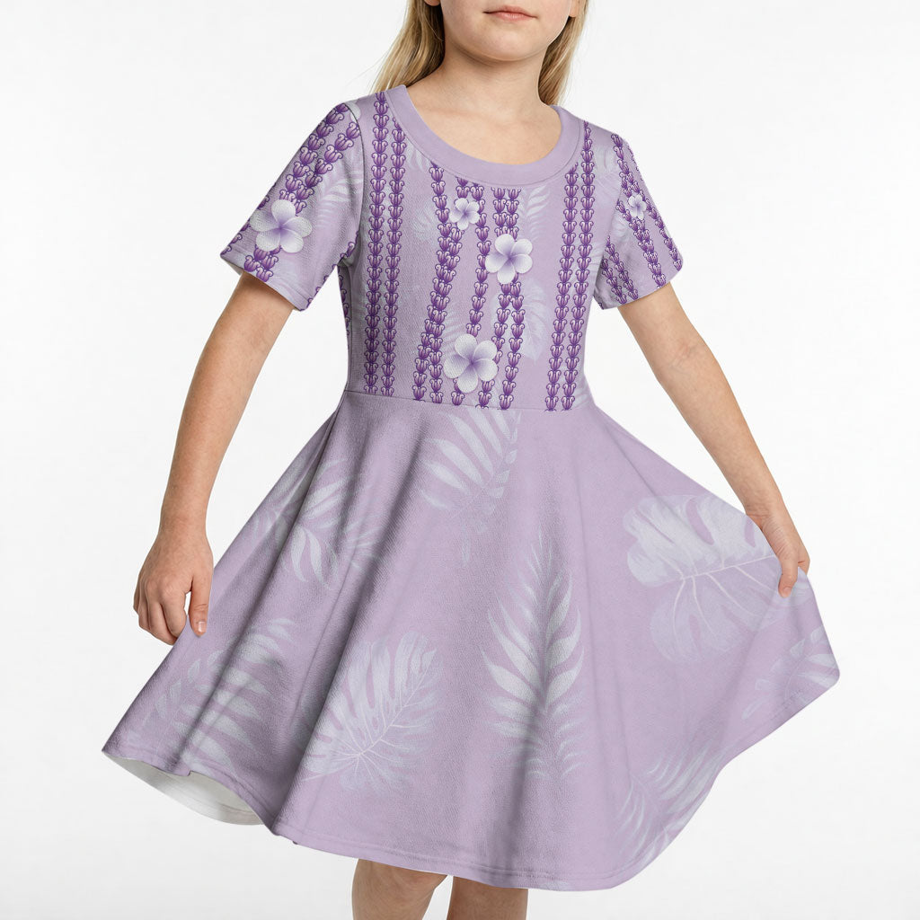 Hawaii Queen Liliuokalani Kid Short Sleeve Dress Lavender Lei Pua Kalaunu LT05 - Polynesian Pride