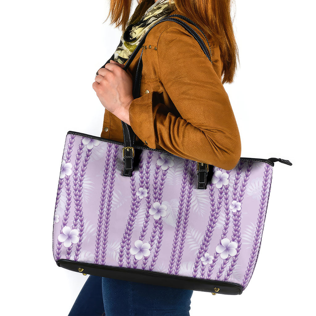 Hawaii Queen Liliuokalani Leather Tote Bag Lavender Lei Pua Kalaunu LT05 Lavender - Polynesian Pride
