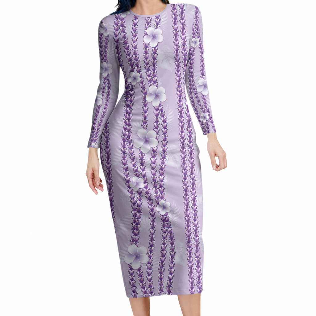 Hawaii Queen Liliuokalani Long Sleeve Bodycon Dress Lavender Lei Pua Kalaunu LT05 Long Dress Lavender - Polynesian Pride