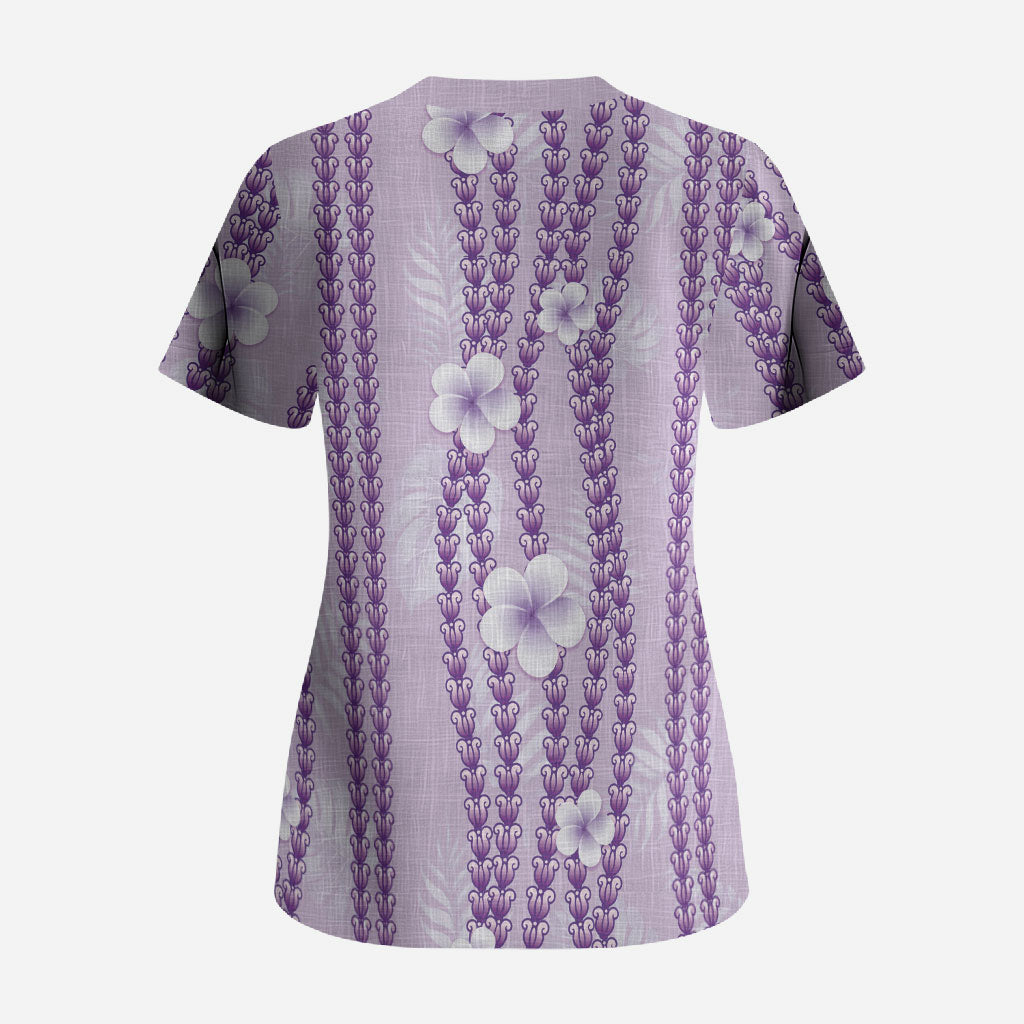 Hawaii Queen Liliuokalani Scrub Top Lavender Lei Pua Kalaunu LT05 - Polynesian Pride
