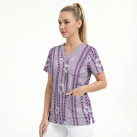 Hawaii Queen Liliuokalani Scrub Top Lavender Lei Pua Kalaunu LT05 - Polynesian Pride