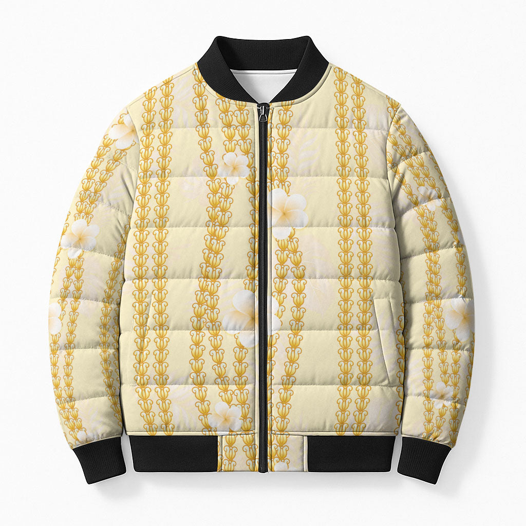 Hawaii Queen Liliuokalani Bomber Puffer Jacket Gold Lei Pua Kalaunu LT05 Unisex Gold - Polynesian Pride