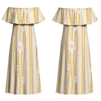 Hawaii Queen Liliuokalani Couples Matching Off Shoulder Maxi Dress and Long Sleeve Button Shirt Gold Lei Pua Kalaunu LT05 - Polynesian Pride