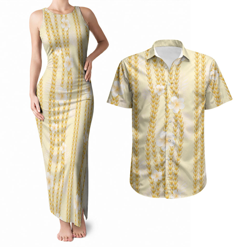 Hawaii Queen Liliuokalani Couples Matching Tank Maxi Dress and Hawaiian Shirt Gold Lei Pua Kalaunu LT05 Gold - Polynesian Pride