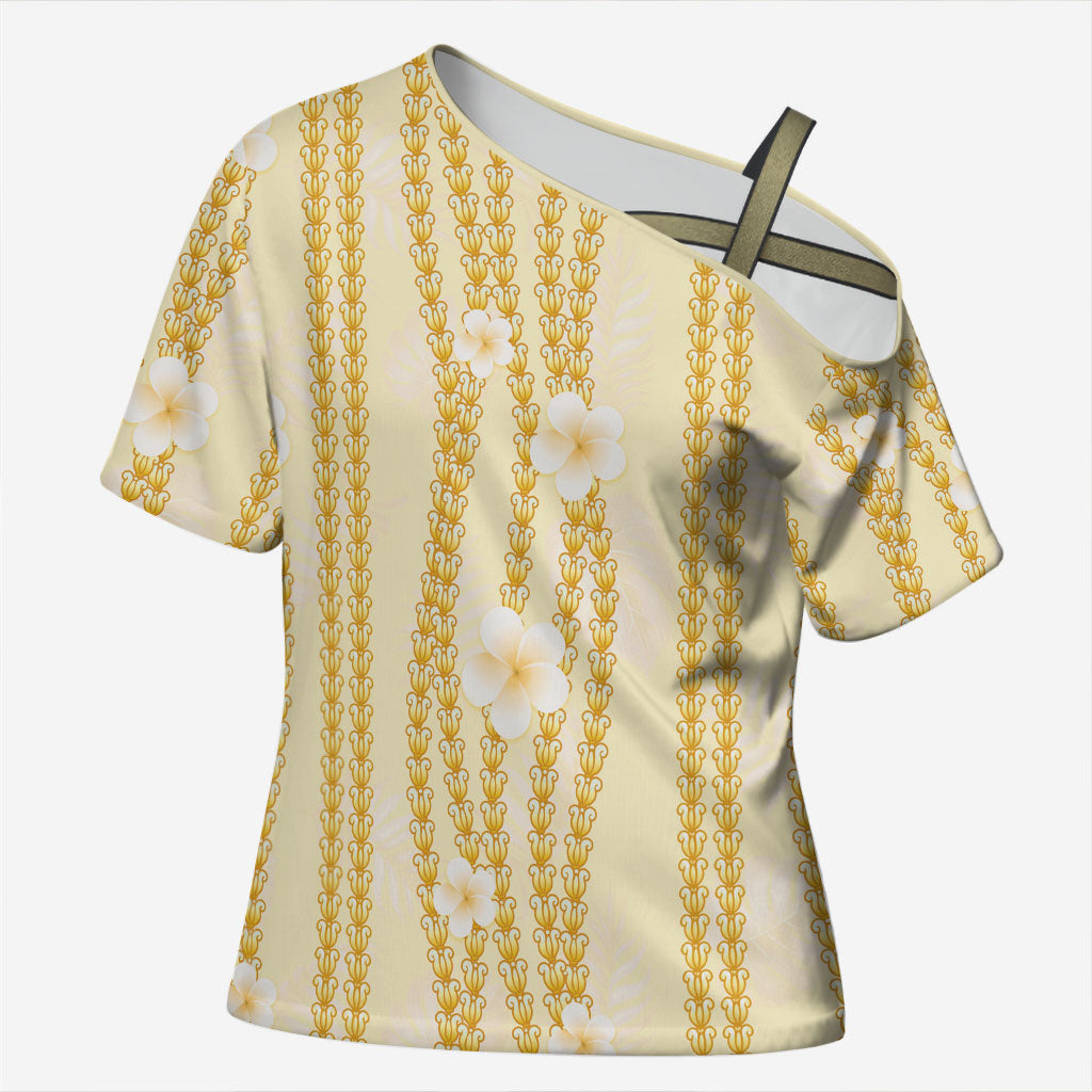 Hawaii Queen Liliuokalani Cross Shoulder Shirt Gold Lei Pua Kalaunu LT05 Female Gold - Polynesian Pride