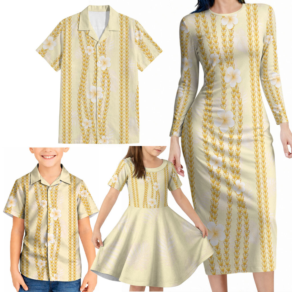 Hawaii Queen Liliuokalani Family Matching Long Sleeve Bodycon Dress and Hawaiian Shirt Gold Lei Pua Kalaunu LT05 - Polynesian Pride