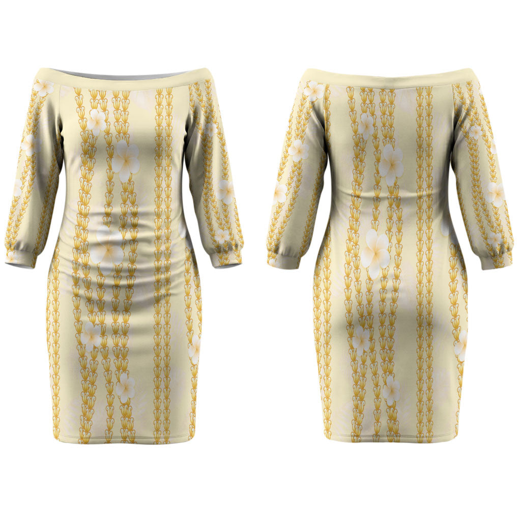 Hawaii Queen Liliuokalani Family Matching Off The Shoulder Long Sleeve Dress and Hawaiian Shirt Gold Lei Pua Kalaunu LT05 Mom's Dress Gold - Polynesian Pride