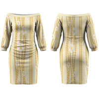 Hawaii Queen Liliuokalani Family Matching Off The Shoulder Long Sleeve Dress and Hawaiian Shirt Gold Lei Pua Kalaunu LT05 Mom's Dress Gold - Polynesian Pride