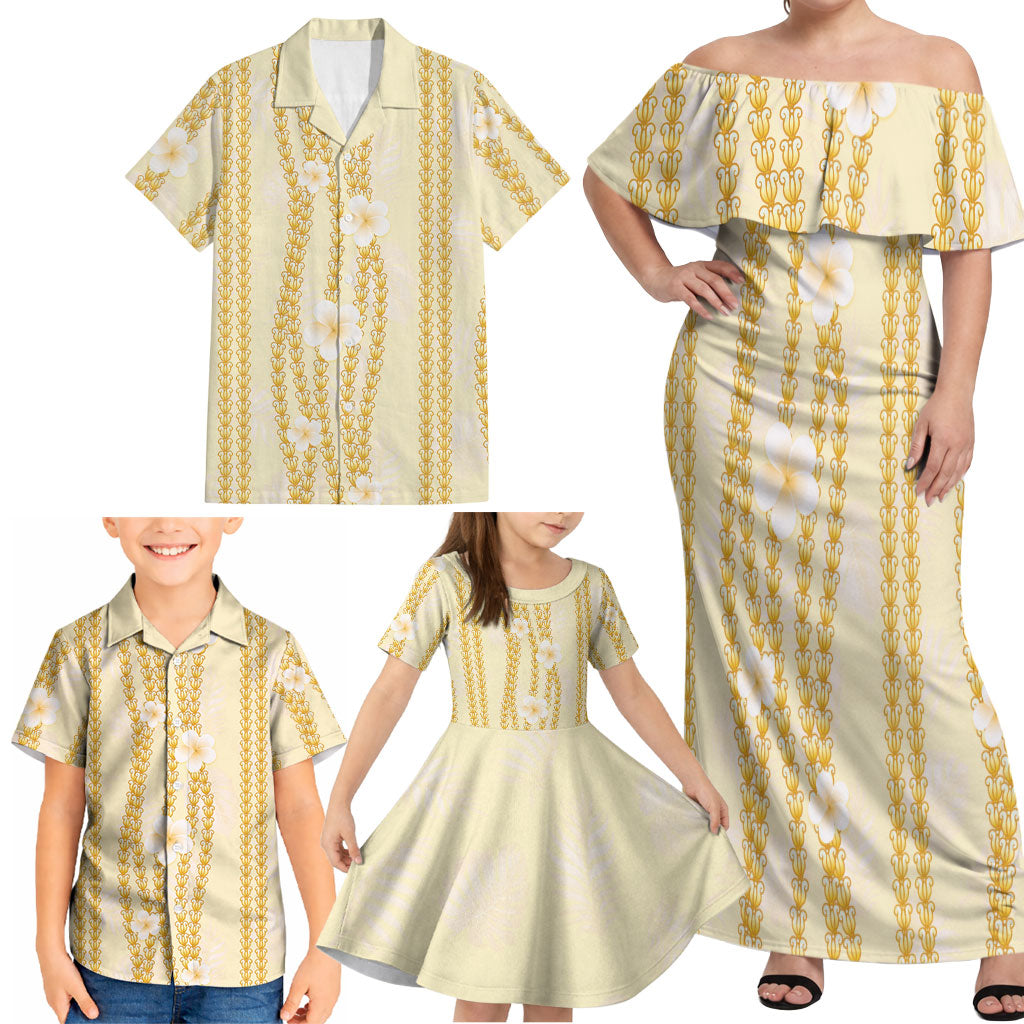Hawaii Queen Liliuokalani Family Matching Off Shoulder Maxi Dress and Hawaiian Shirt Gold Lei Pua Kalaunu LT05 - Polynesian Pride