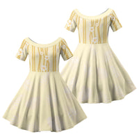 Hawaii Queen Liliuokalani Family Matching Off Shoulder Maxi Dress and Hawaiian Shirt Gold Lei Pua Kalaunu LT05 Daughter's Dress Gold - Polynesian Pride