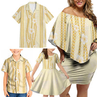 Hawaii Queen Liliuokalani Family Matching Off Shoulder Short Dress and Hawaiian Shirt Gold Lei Pua Kalaunu LT05 - Polynesian Pride