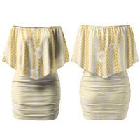 Hawaii Queen Liliuokalani Family Matching Off Shoulder Short Dress and Hawaiian Shirt Gold Lei Pua Kalaunu LT05 Mom's Dress Gold - Polynesian Pride