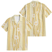 Hawaii Queen Liliuokalani Family Matching Off Shoulder Short Dress and Hawaiian Shirt Gold Lei Pua Kalaunu LT05 Dad's Shirt - Short Sleeve Gold - Polynesian Pride