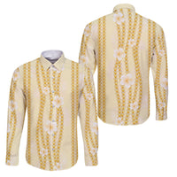 Hawaii Queen Liliuokalani Family Matching Off Shoulder Short Dress and Hawaiian Shirt Gold Lei Pua Kalaunu LT05 Dad's Shirt - Long Sleeve Gold - Polynesian Pride