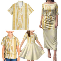 Hawaii Queen Liliuokalani Family Matching Puletasi and Hawaiian Shirt Gold Lei Pua Kalaunu LT05 - Polynesian Pride