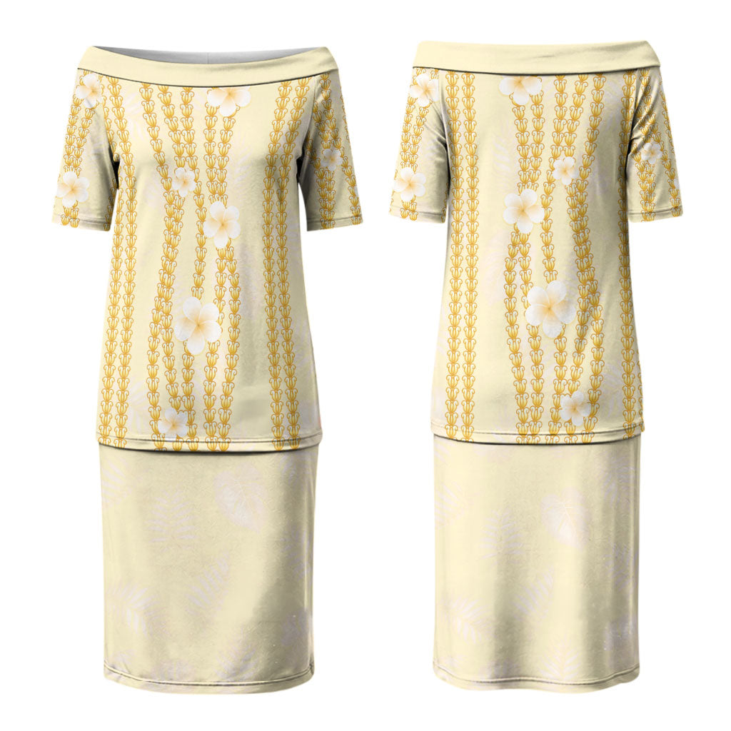 Hawaii Queen Liliuokalani Family Matching Puletasi and Hawaiian Shirt Gold Lei Pua Kalaunu LT05 Mom's Dress Gold - Polynesian Pride