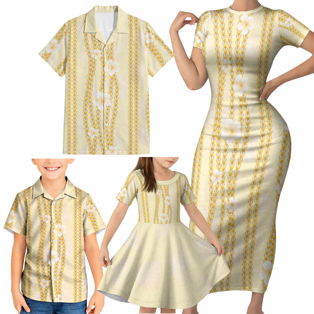 Hawaii Queen Liliuokalani Family Matching Short Sleeve Bodycon Dress and Hawaiian Shirt Gold Lei Pua Kalaunu LT05 - Polynesian Pride