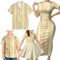 Hawaii Queen Liliuokalani Family Matching Short Sleeve Bodycon Dress and Hawaiian Shirt Gold Lei Pua Kalaunu LT05 - Polynesian Pride