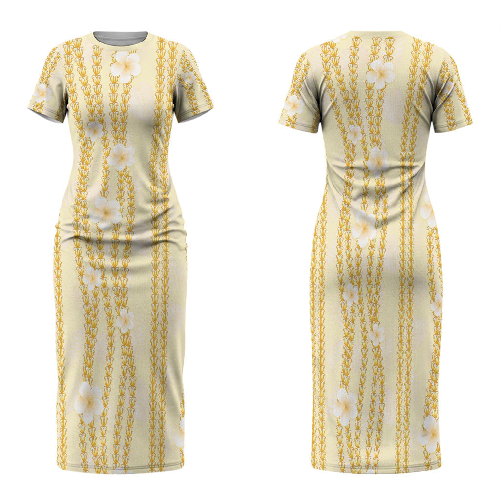 Hawaii Queen Liliuokalani Family Matching Short Sleeve Bodycon Dress and Hawaiian Shirt Gold Lei Pua Kalaunu LT05 Mom's Dress Gold - Polynesian Pride