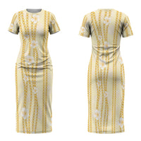 Hawaii Queen Liliuokalani Family Matching Short Sleeve Bodycon Dress and Hawaiian Shirt Gold Lei Pua Kalaunu LT05 Mom's Dress Gold - Polynesian Pride