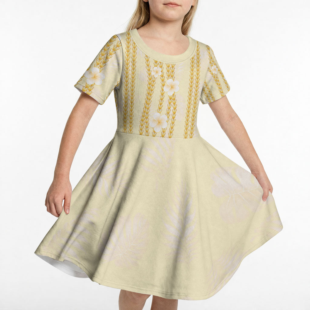 Hawaii Queen Liliuokalani Kid Short Sleeve Dress Gold Lei Pua Kalaunu LT05 - Polynesian Pride