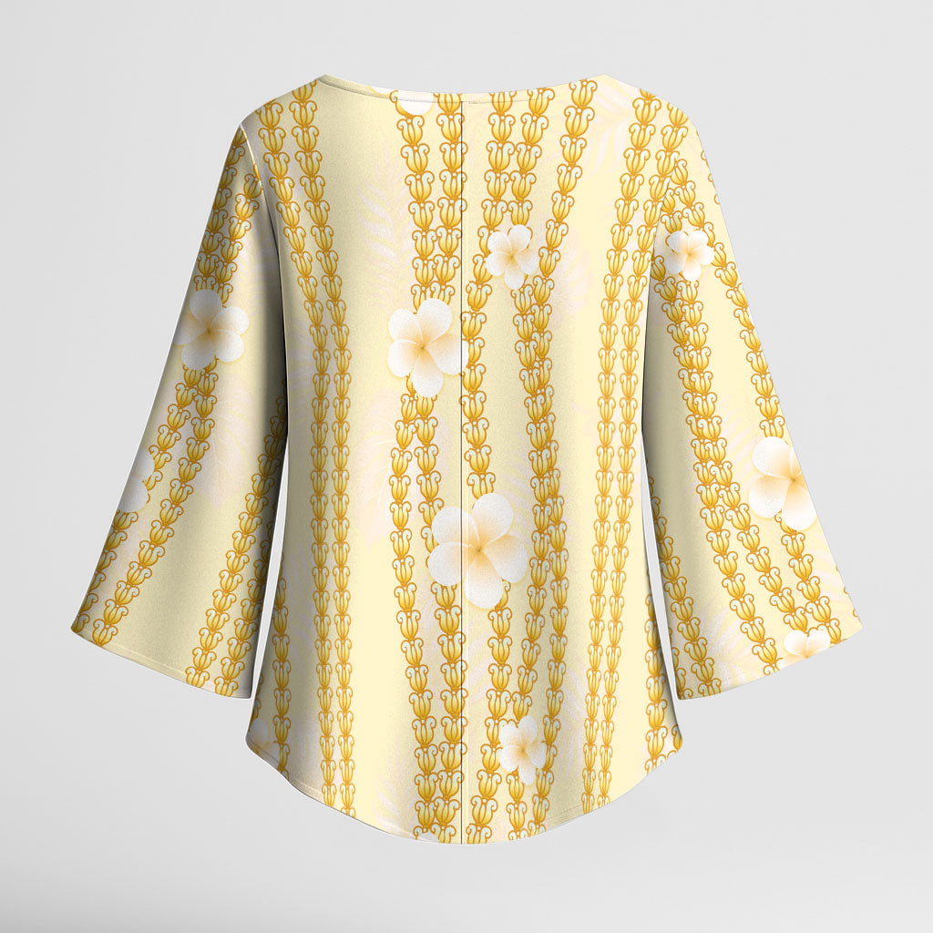 Hawaii Queen Liliuokalani Kimono Sleeve Blouse Gold Lei Pua Kalaunu LT05 - Polynesian Pride