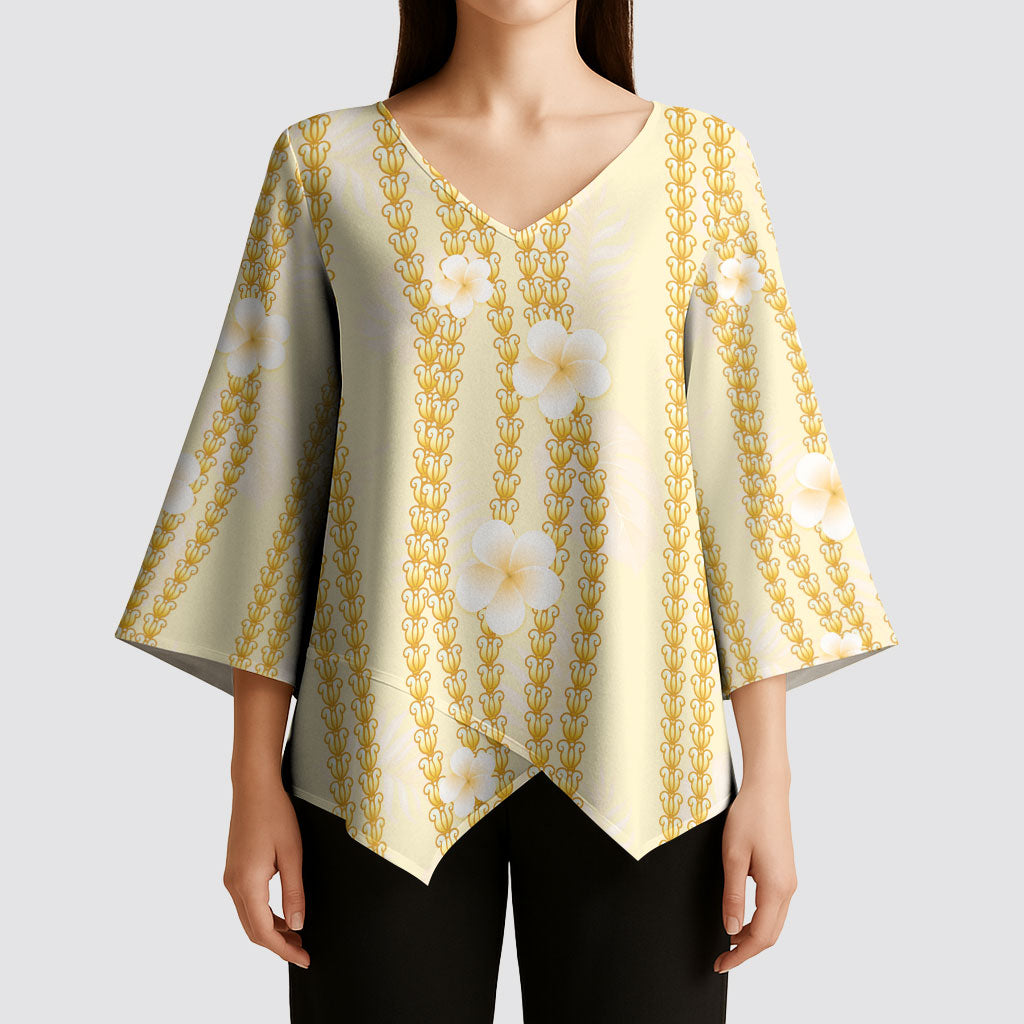 Hawaii Queen Liliuokalani Kimono Sleeve Blouse Gold Lei Pua Kalaunu LT05 - Polynesian Pride