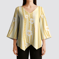 Hawaii Queen Liliuokalani Kimono Sleeve Blouse Gold Lei Pua Kalaunu LT05 - Polynesian Pride