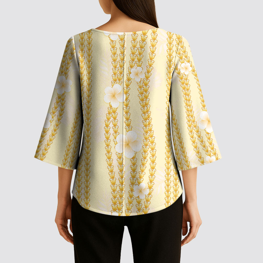 Hawaii Queen Liliuokalani Kimono Sleeve Blouse Gold Lei Pua Kalaunu LT05 - Polynesian Pride