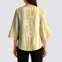 Hawaii Queen Liliuokalani Kimono Sleeve Blouse Gold Lei Pua Kalaunu LT05 - Polynesian Pride