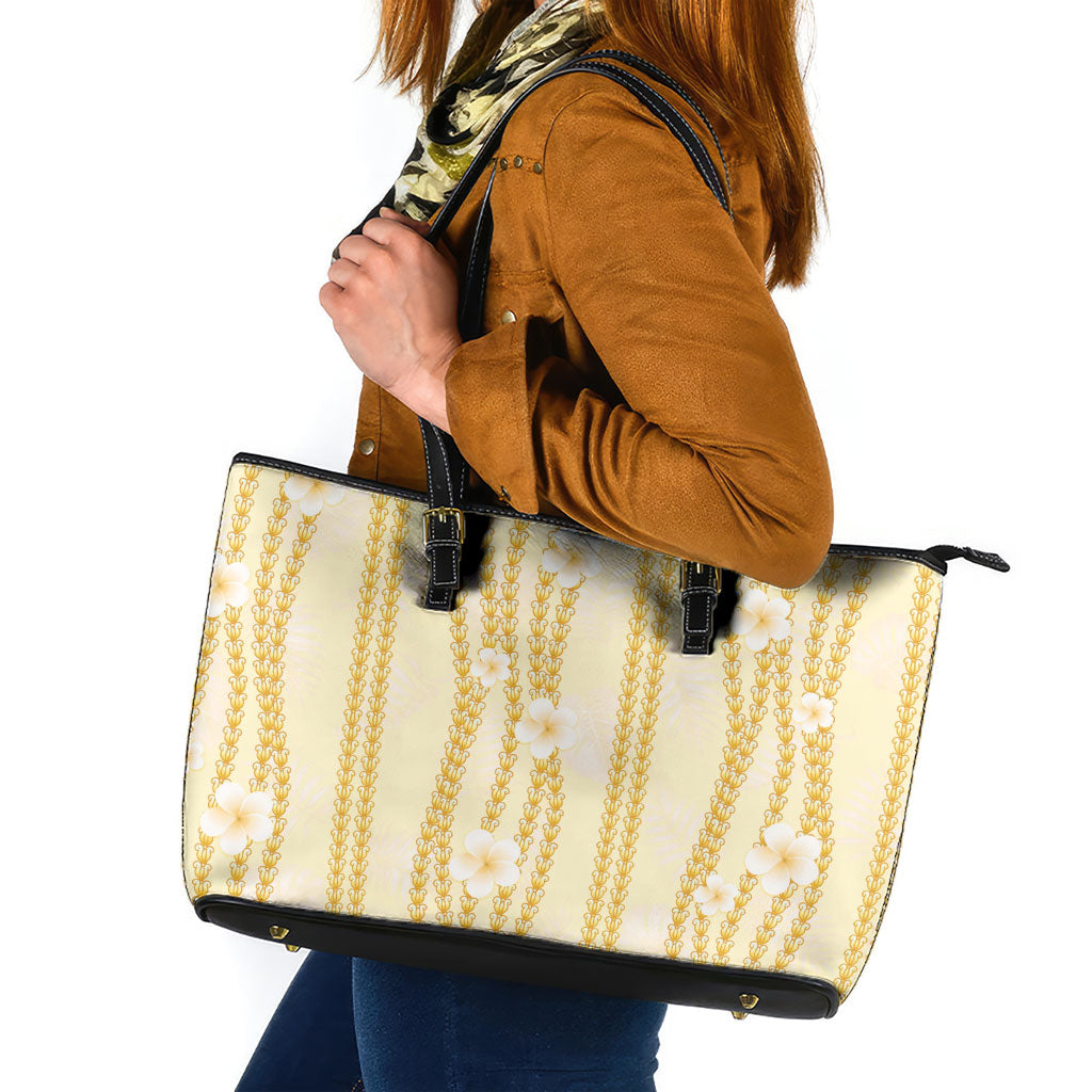 Hawaii Queen Liliuokalani Leather Tote Bag Gold Lei Pua Kalaunu LT05 Gold - Polynesian Pride