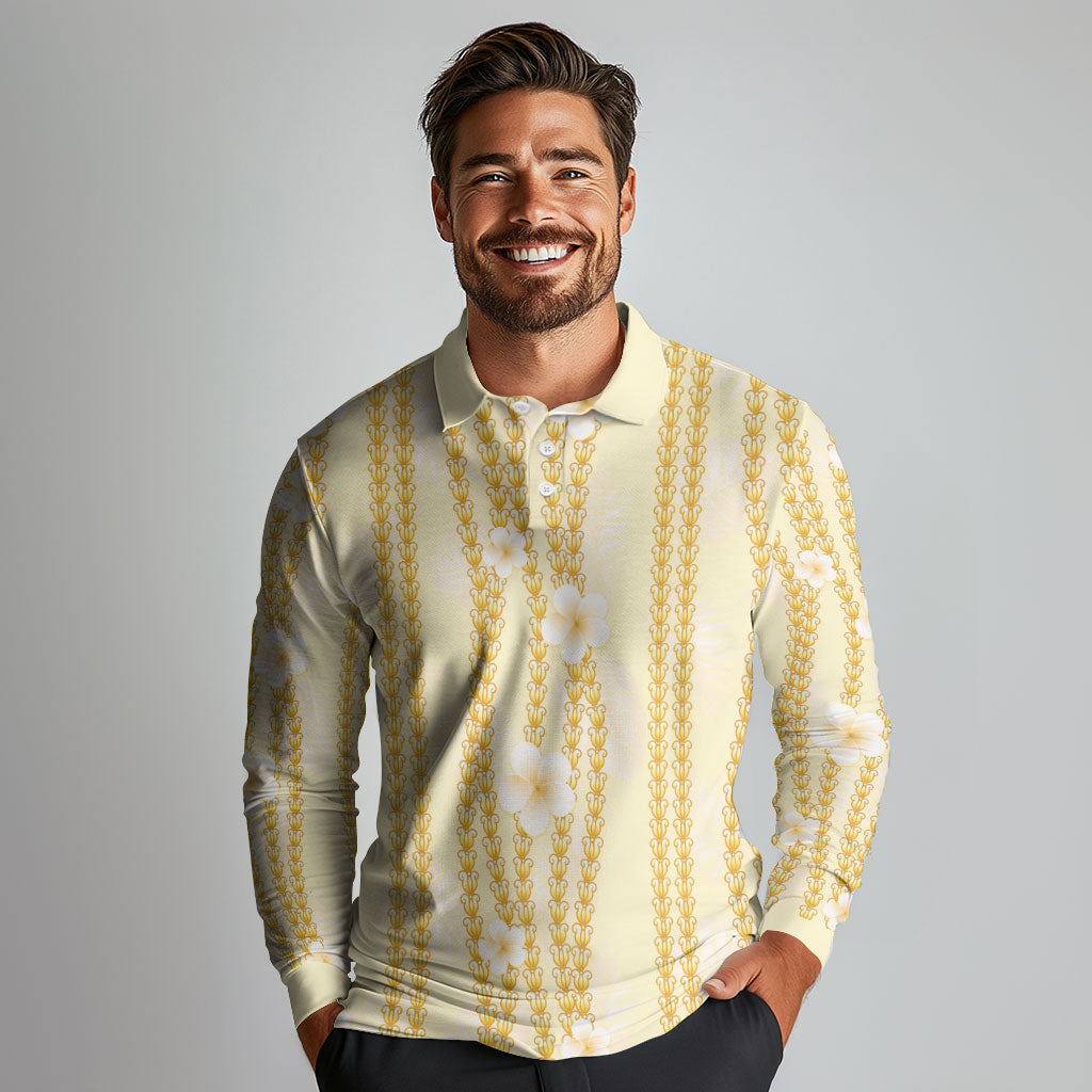 Hawaii Queen Liliuokalani Long Sleeve Polo Shirt Gold Lei Pua Kalaunu LT05 - Polynesian Pride