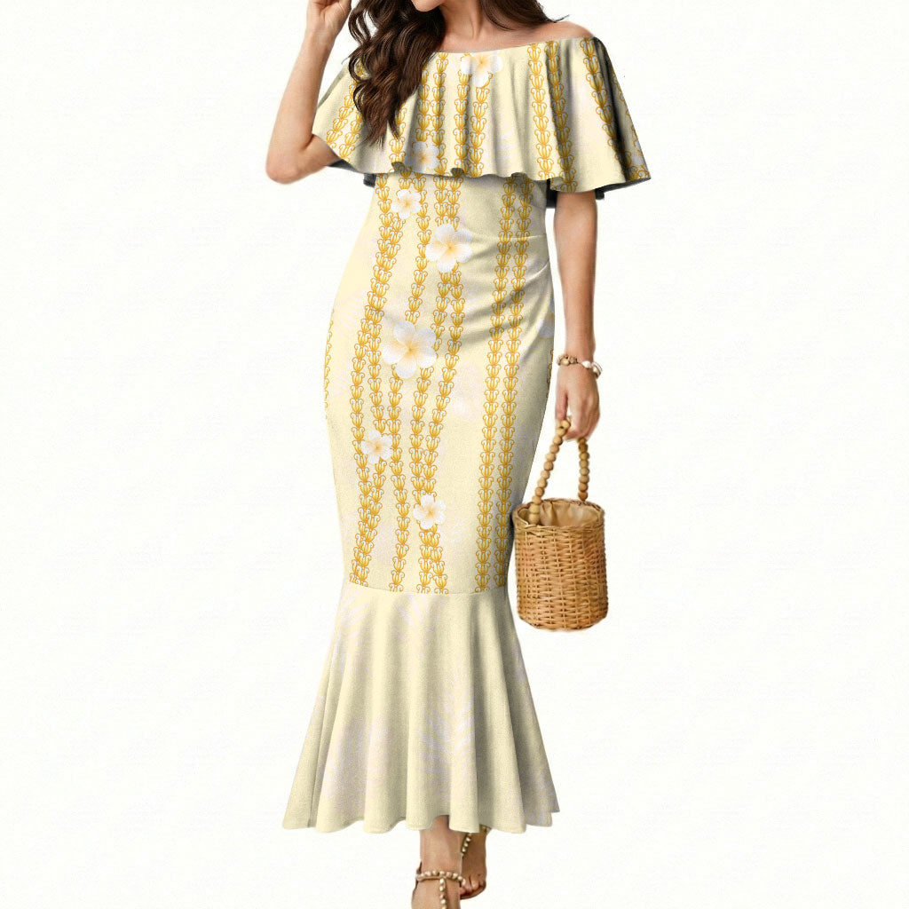 Hawaii Queen Liliuokalani Mermaid Dress Gold Lei Pua Kalaunu LT05 Women Gold - Polynesian Pride
