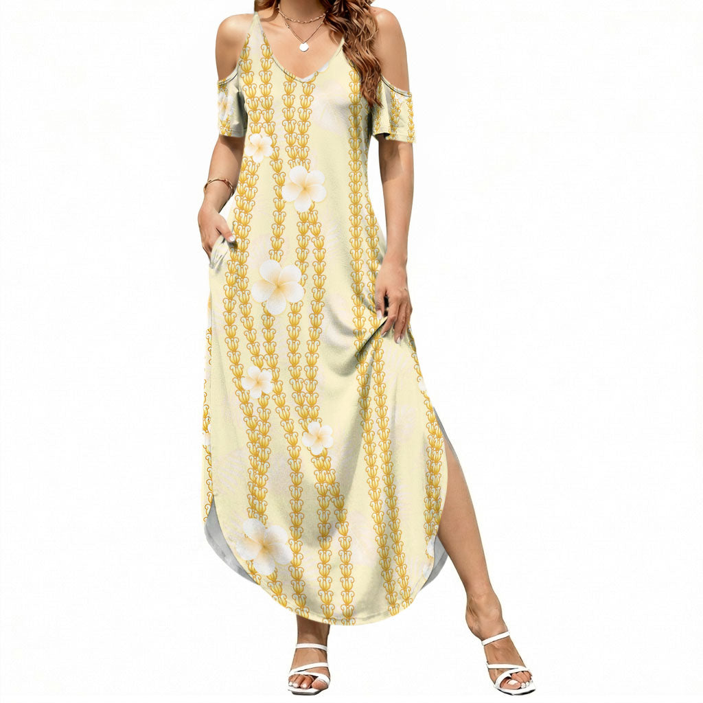 Hawaii Queen Liliuokalani Summer Maxi Dress Gold Lei Pua Kalaunu LT05 Women Gold - Polynesian Pride