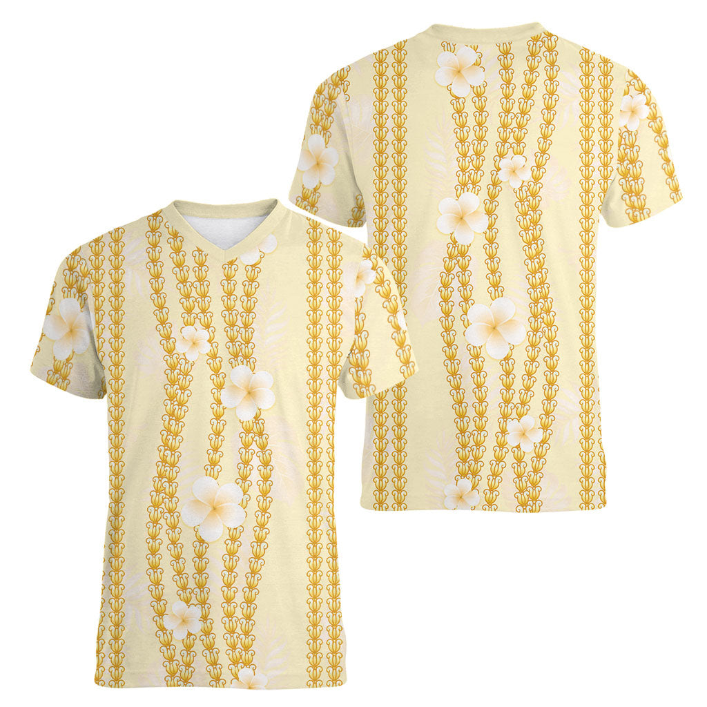 Hawaii Queen Liliuokalani Women V-Neck T-Shirt Gold Lei Pua Kalaunu LT05 - Polynesian Pride