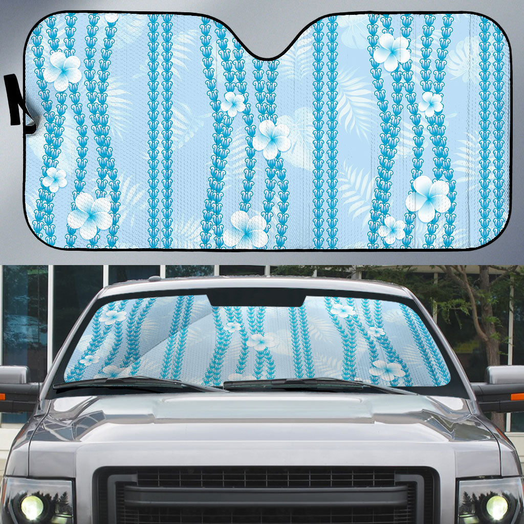 Hawaii Queen Liliuokalani Auto Sun Shade Blue Lei Pua Kalaunu LT05 Blue - Polynesian Pride