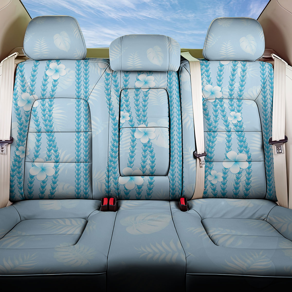 Hawaii Queen Liliuokalani Back Car Seat Cover Blue Lei Pua Kalaunu LT05 One Size Blue - Polynesian Pride