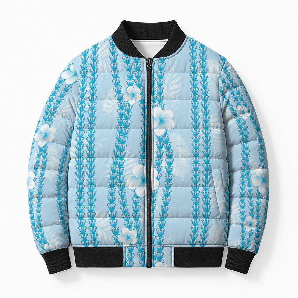 Hawaii Queen Liliuokalani Bomber Puffer Jacket Blue Lei Pua Kalaunu LT05 Unisex Blue - Polynesian Pride